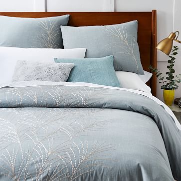 Embroidered Seagrass Standard Shams - Blue Stone | west elm